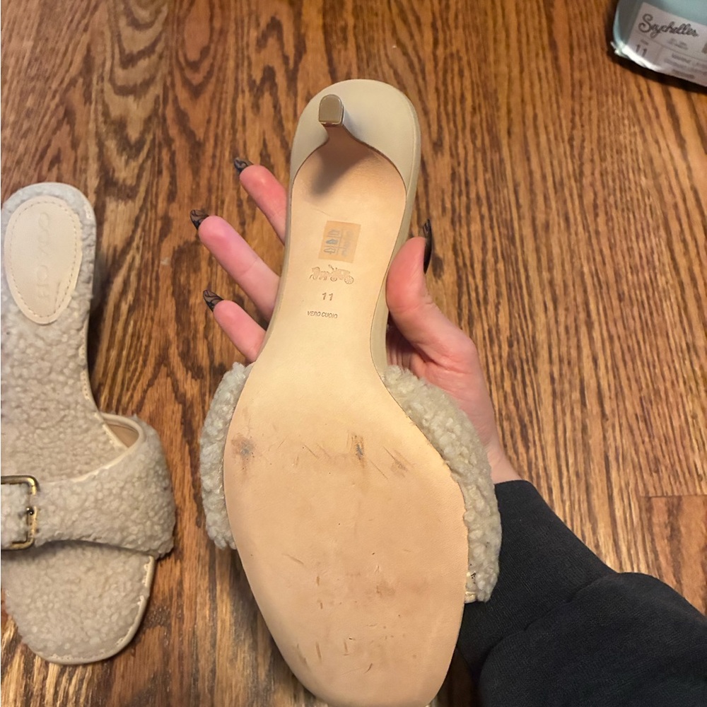 Coach Beige Shearling Kitten Heels - Picture 4 of 5